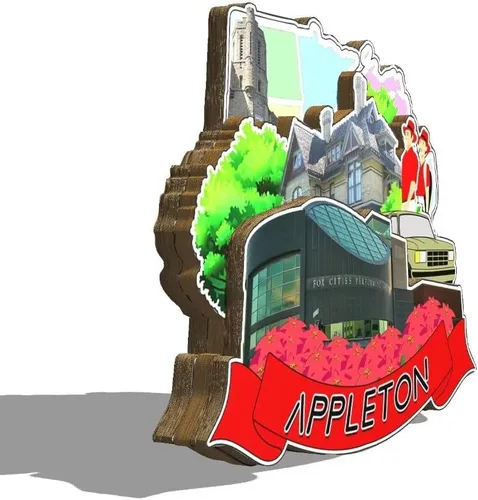 Vista 2 de Appleton - Imán de madera para nevera, diseño de Wisconsin USA en 3D, recuerdos coleccionables, decoración hecha a mano