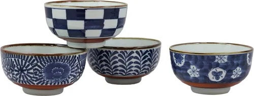 Vista 2 de Ebros Gift Made In Japan Shades Of Blue - Juego de 4 cuencos artísticos de porcelana para ensalada de arroz, miso, sopa de helado, cuenco