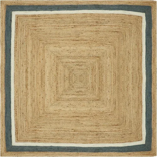 Vista 11 de Chindi - Alfombra cuadrada de yute de algodón de 3 pies, diseño beige y multicolor, patrón geométrico trenzado a mano de yute para interiores