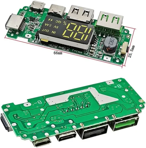 Vista 2 de LED Dual USB 5V 2.4A Micro/Tipo-C USB Banco de energía móvil 18650 Módulo de carga Cargador de batería de litio Placa de protección de circuito