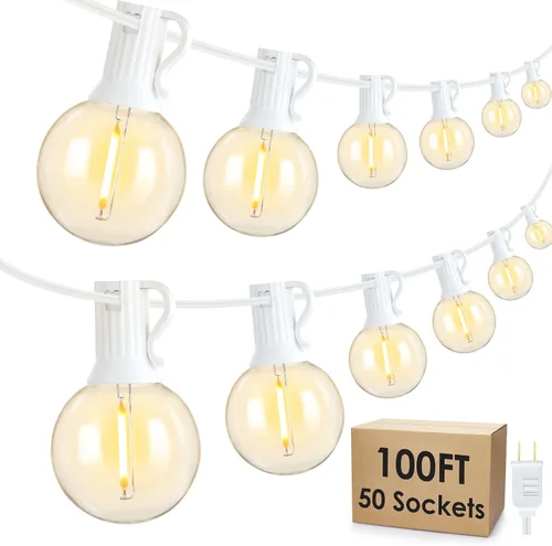 Vista 12 de Mlambert Luces de Cadena LED para Exteriores de 100 Pies, Luces Regulables para Patio Globo G40 con 50+3 Bombillas Impermeables Inastillables