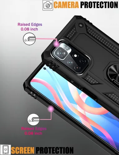 Vista 4 de Funda para Redmi Note 11 4G/para Redmi Note 11S 2201117TY con protector de pantalla de vidrio templado, [grado militar] Soporte magnético