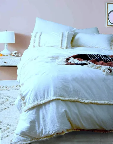 Vista 27 de Edredón hippie puro con borlas para dormitorio, manta bohemia con flecos indios, funda de edredón de algodón para mujer con fundas de almohada