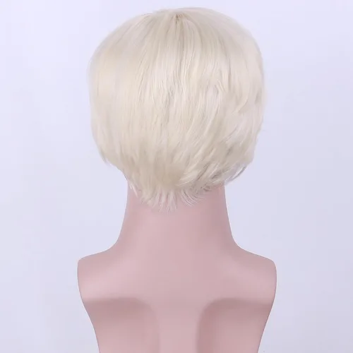 Vista 4 de PATTNIUM Peluca rubia corta y recta para hombre, peluca sintética resistente al calor, con bufanda