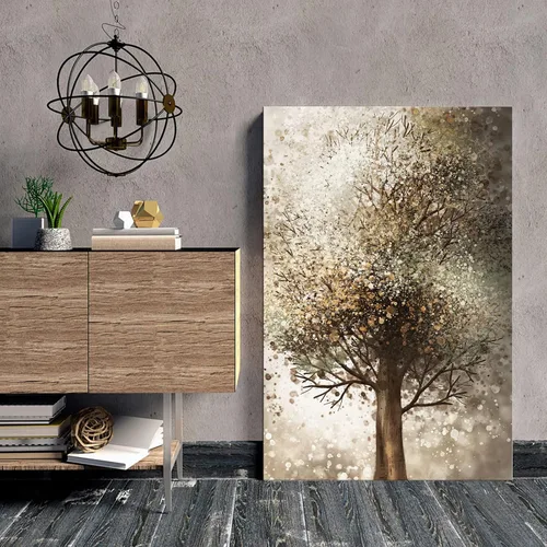Vista 2 de OuElegent Lienzo de árbol marrón para pared, pintura de árbol de fantasía, imagen de tía, obra de arte para el hogar, oficina, dormitorio, sala