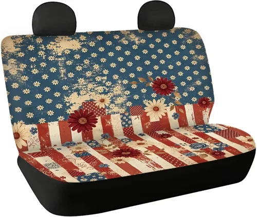 Vista 9 de AFPANQZ Funda protectora para asiento trasero de automóvil, con bandera patriótica estadounidense, solo para asiento trasero de automóvil, camión