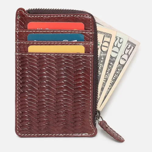 Vista 8 de Tarjetero de cuero genuino para hombres y mujeres, bolso minimalista para tarjetas, carteras para hombre, diseño ultrafino, ideal para viajes