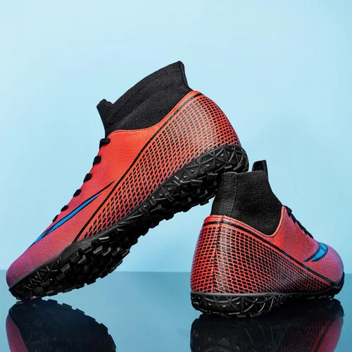 Vista 6 de Qzzsmy Tacos de fútbol para hombre y mujer, zapatos de fútbol profesionales FgAg de caña alta para interiores y exteriores, competición