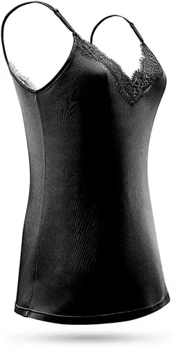 Vista 6 de Camisola de encaje de seda 70% para mujer con cuello en V profundo Negro