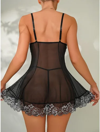 Vista 2 de Ropa interior sexy para mujer, talla grande, ropa interior con forma de encaje, ropa