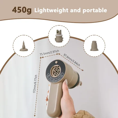 Vista 6 de AIRSPIRIT Bomba de aire máxima para inflables, ultrarápida 600L/min, bomba eléctrica de 13.79 Kpa, inflador portátil recargable de 2500 mAh