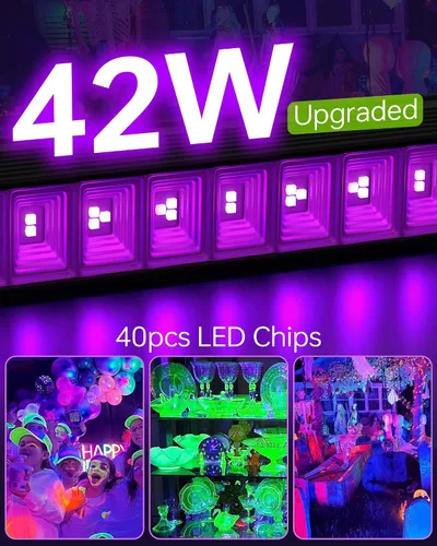 Vista 2 de Paquete de 2 luces LED negras de 42 W, barras de luz negra con enchufe+interruptor+cable de 6 pies, luz negra para fiesta brillante, póster