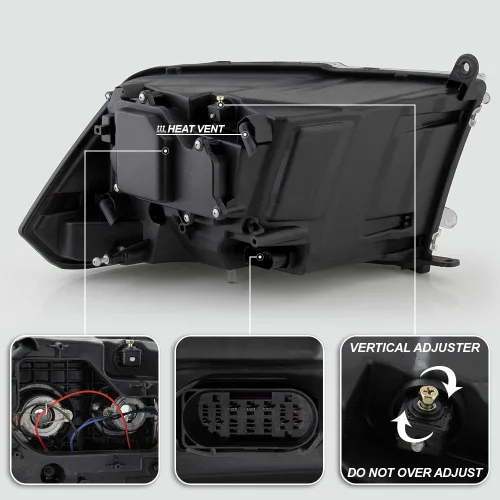 Vista 3 de ACANII – Faros delanteros LED negros con señal DRL y doble proyector para Dodge Ram 1500 2500 3500 2009-2018