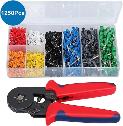 Vista 2 de MMOBIEL Kit de herramientas de crimpado de virola de 1250 piezas, AWG de 23 a 7 tamaños, kit de herramientas de trinquete autoajustable profesional