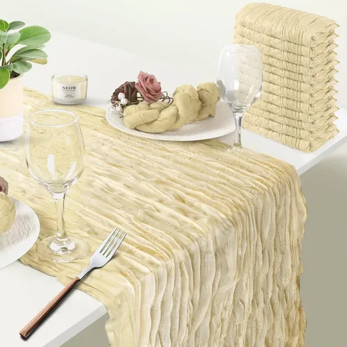 Vista 2 de Paquete de 12 caminos de mesa de gasa arrugada de 35 x 120 pulgadas, estilo bohemio, centros de mesa románticos para mesas, mantel versátil