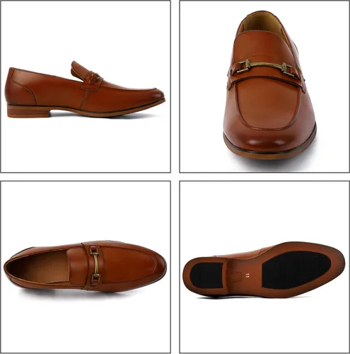Vista 5 de EliteLand Zapatos de vestir para hombre, zapatos Oxford para hombre, punta de ala elegante de cuero, zapatos Derby formales casuales de negocios