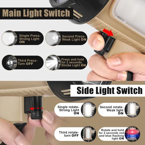 Vista 3 de Foco Recargable Súper Brillante de Mano, Linterna LED Recargable Táctica de Búsqueda con Salida USB, 6 Modos de Luz, Luz de Camping (Gris)