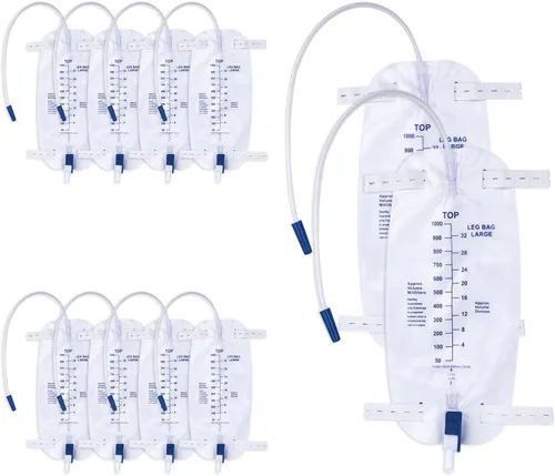 Vista 12 de Bolsas de pierna para catéter de 1000ml, bolsa de drenaje urinario para hombres y mujeres con válvula anti reflujo, tubos de 18 pulgadas y correas