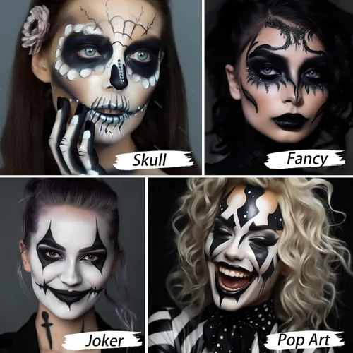 Vista 6 de UCANBE Base de maquillaje facial y corporal en crema negra, pintura de grasa profesional no tóxica, paleta de pintura facial para Halloween