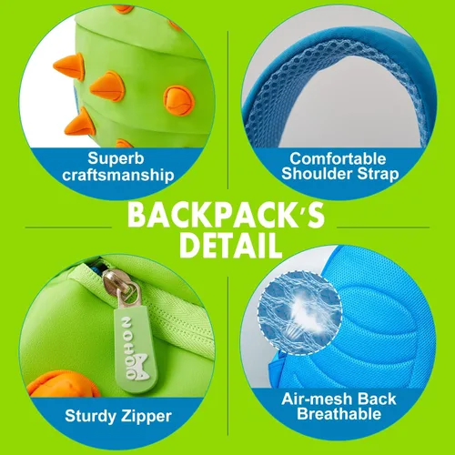 Vista 5 de NOHOO Mochila para niños pequeños, mochila impermeable para niños, divertida mochila de viaje de dinosaurio para niños y niñas (de 3 a 8 años)