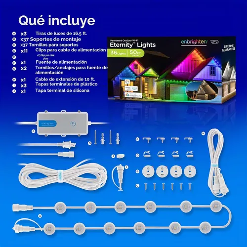 Vista 8 de Enshine Eternity - Luces permanentes para exteriores, 50 pies, 36 luces