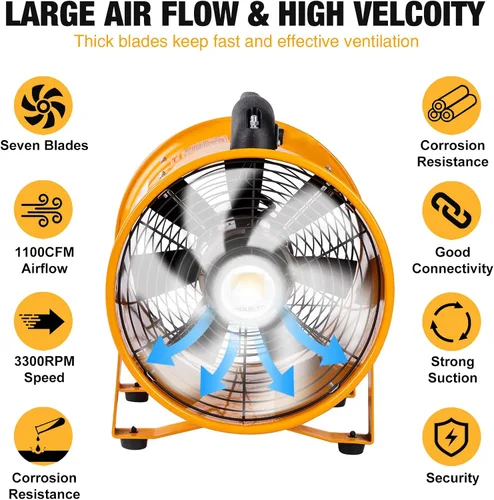 Vista 5 de MOUNTO Ventilador cilíndrico resistente COMBO con manguera de vinilo de 25 pies (8 pulgadas)