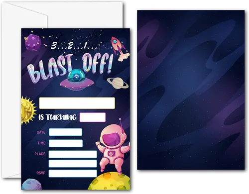 Vista 6 de Outer Space Invitaciones de fiesta de cumpleaños – Suministros de fiesta espacial Galaxy – Completa las invitaciones de fiesta de cumpleaños
