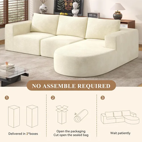 Vista 6 de Sofá modular con diván en forma de L, sofá cama moderno seccional Cloud con asiento profundo, sofás de compresión de esponja, no requiere montaje