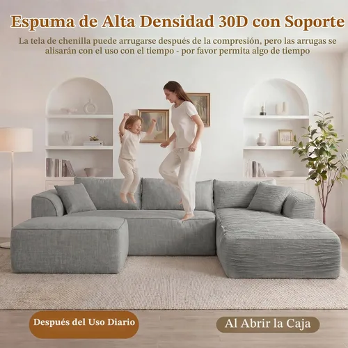 Vista 5 de Vesgantti 106" U Shaped Sectional Boneless Couch, No