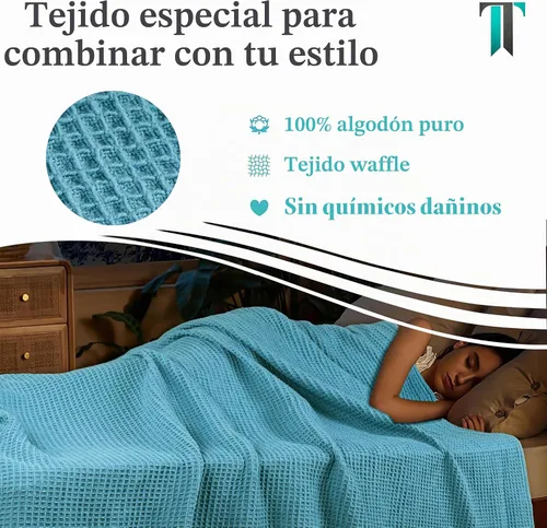 Vista 5 de De algodón- Cobija de 100 % algodón de alta calidad suave y térmica - envuélvete en estas cobijas de algodón súper suave y acogedoras - perfectas