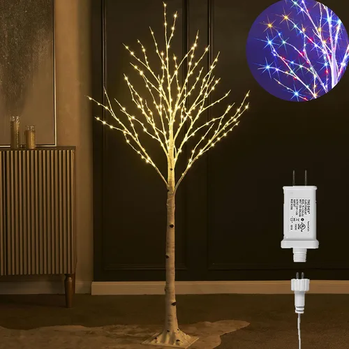 Vista 10 de LITBLOOM Árbol de abedul iluminado con ramas enchufables con 8 funciones, de 4 pies, 200 luces LED blancas cálidas y multicolor para decoración