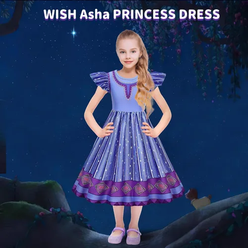 Vista 7 de Tibeha Wish Movie Asha Princess Costume for Girls, Kids Cosplay Christmas Party Dress Up Outfits