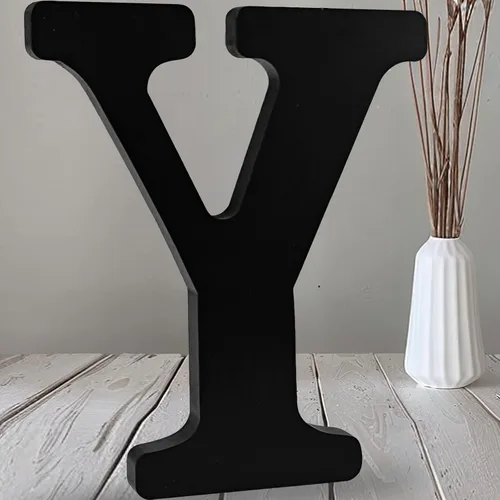 Vista 32 de AOCEAN Letras de madera negra de 12 pulgadas Letras de madera sin terminar para Halloween Letras decorativas de pie Rebanadas Tablero