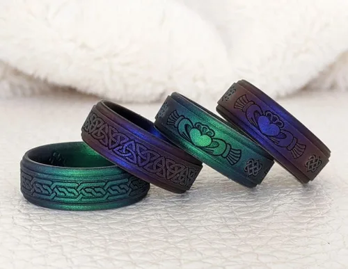 Vista 30 de Knot Theory Anillo de silicona para hombre, grabado de montaña, ondas, bosque, ancho de banda de 0.315 pulgadas, transpirable, ajuste cómodo