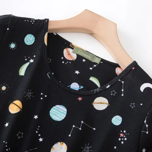 Vista 4 de Inadays Camisón de algodón para mujer, ropa de dormir de manga corta, camisón casual con estampado, pijama holgado y cómodo