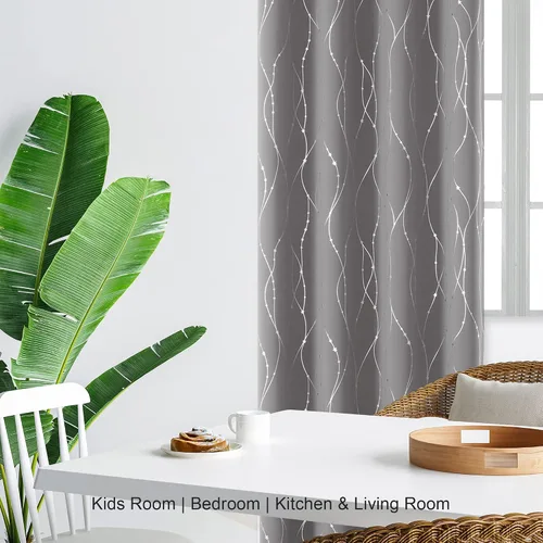 Vista 4 de SMILE WEAVER - Cortinas opacas gris claro de 84 pulgadas de largo para sala de estar, cortinas de oscurecimiento de ventana con diseño estampado