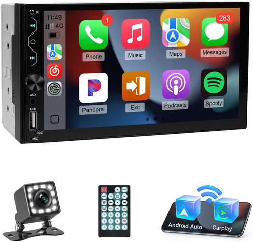 Vista 7 de Radio de coche con pantalla táctil de 7 pulgadas con Apple Carplay y Android Auto - Bluetooth, cámara de respaldo, enlace espejo, SWC con cable