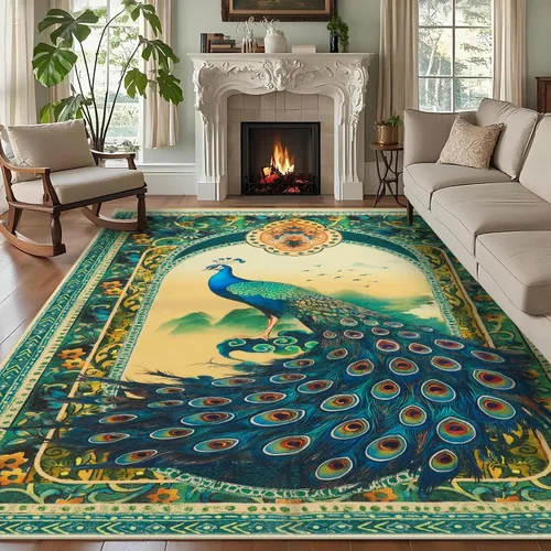 Vista 86 de Alfombra abstracta de 3 x 5 para sala de estar, dormitorio, entrada, color azul