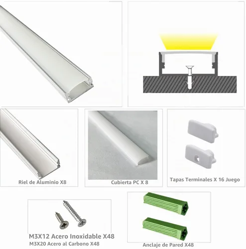 Vista 2 de THMOOTHER Difusor de canal LED en forma de U de 6.56 pies preperforado, paquete de 8 perfiles de aluminio con cubierta lechosa, montaje