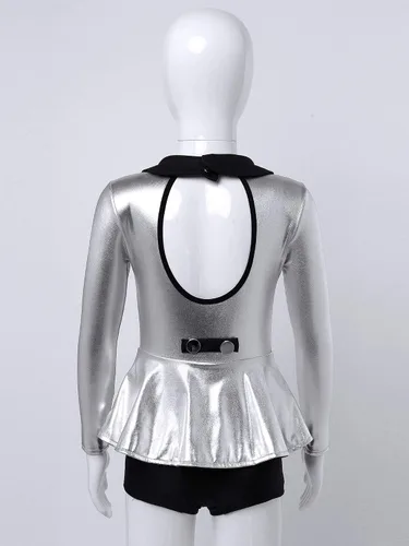 Vista 2 de Disfraz de esmoquin para niños y niñas, estilo jazz tap moderno para danza, disfraz de Halloween plateado