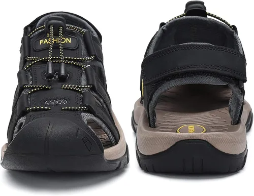 Vista 5 de FLARUT - Sandalias deportivas para hombre, sandalias para senderismo y exteriores, diseño informal de cuero con punta cerrada, sandalias atléticas
