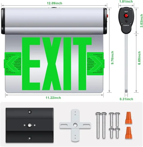 Vista 6 de Letrero de salida LED con borde iluminado, carcasa de aluminio cepillado, panel acrílico giratorio de doble cara, letreros de salida de emergencia