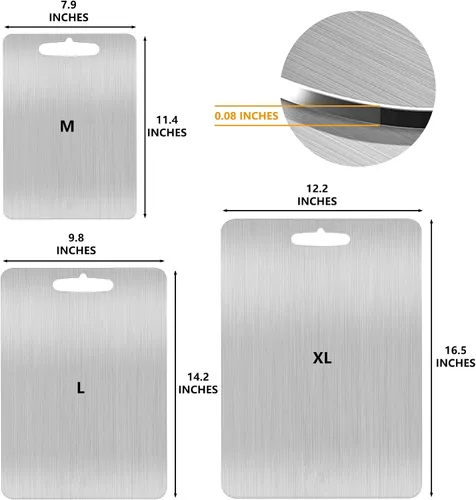 Vista 9 de Tabla de cortar de acero inoxidable para cocina, tabla de cortar resistente (XL, 16.1 pulgadas de largo x 12.6 pulgadas de ancho)
