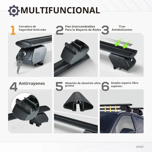 Vista 4 de Barras transversales de techo resistentes de 300 libras compatibles con Nissan Rogue 2014-2020 con rieles laterales, barras transversales