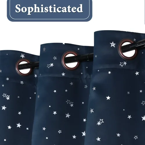 Vista 3 de H.VERSAILTEX Cortinas opacas con estrellas para habitación de niños y niñas, con aislamiento térmico, bonitas cortinas gruesas y suaves, con ojales