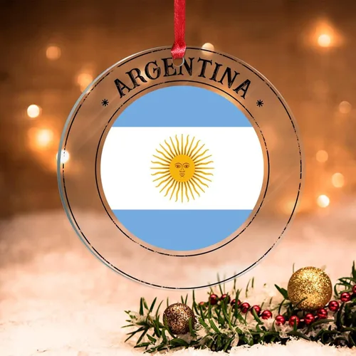 Vista 13 de Bandera de Andorra, adorno colgante de Navidad, bandera nacional, decoraciones de Navidad, adornos acrílicos, colgante para árbol de Navidad