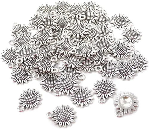Vista 8 de Honbay 50 dijes de girasol de aleación vintage para fabricación de joyas o manualidades de bricolaje
