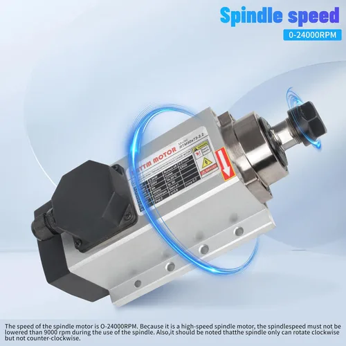 Vista 4 de RATTMMOTOR Motor de husillo de 2.2KW 220V cuadrado refrigerado por aire ER20, 24000RPM husillo de alta velocidad 4 rodamientos trifásicos 6A 400Hz