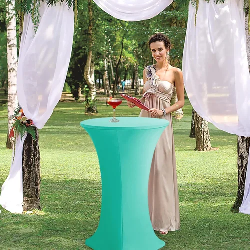 Vista 2 de HolidayIdeas Fundas para Mesa de Cóctel, Paquete de 2 - Manteles de Cóctel de Spandex Elástico Ajustado con Esquinas Cuadradas