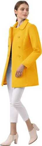 Vista 3 de Allegra K - Gabardina larga de invierno con cuello Peter Pan y botonadura doble para mujer